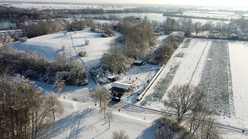 Luftbild: Winter und Schnee an der Stockbahn